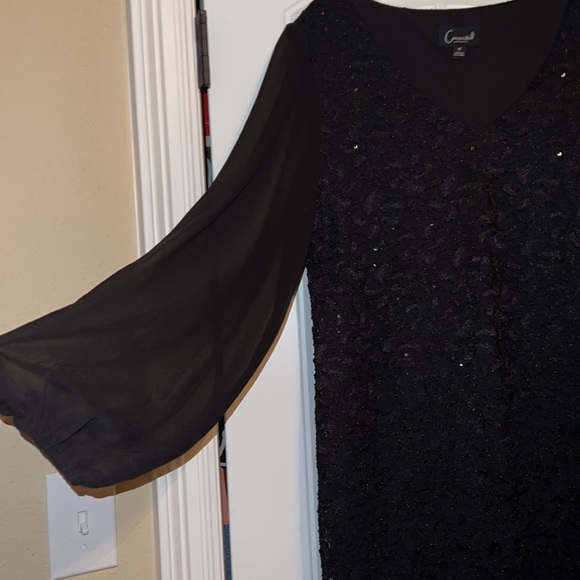NWOT black long sleeve dress; lace and sequin overlay, sheer sleeves - Picture 4 of 5